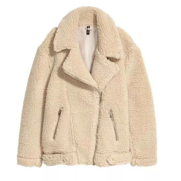 H&M Divided Teddy Sherpa Longline Moto Jacket - Picture 2 of 10